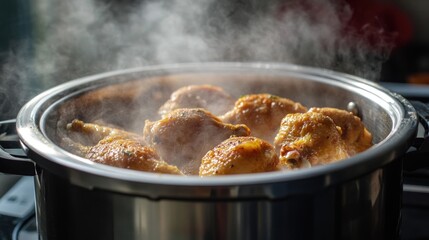 Food cooking in a pot