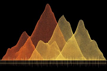 Abstract mountain range rendered with gold mesh against black