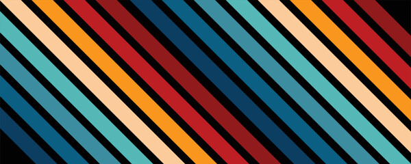Retro colors line background abstract. Vintage 70s ribbon stripe colorful rainbow. Vector illustration. 1970s color wallpaper with some copy space