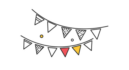 Two strings of festive bunting flags featuring different patterns and colors, perfect for celebratory decorations.