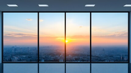 Cityscape View from Office Window at Sunset.