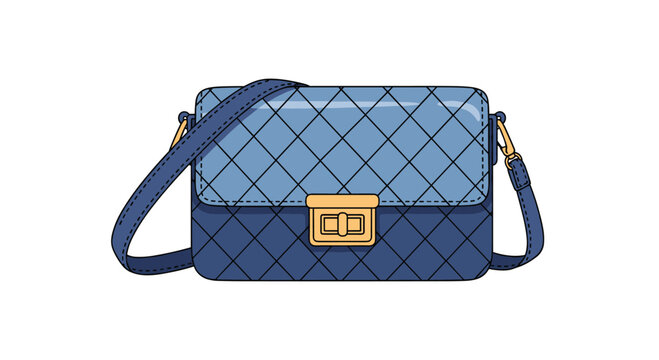 Elegant blue quilted leather crossbody bag with a gold metal clasp and adjustable strap for modern fashion themes.