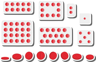 Big colored set different types of pills inside close blister