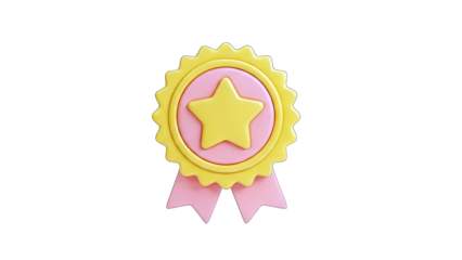 3D Award Badge with Star and Ribbons on White