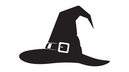 Silhouette of a Pointed Witch Hat with Buckle for Halloween and Fantasy Theme.