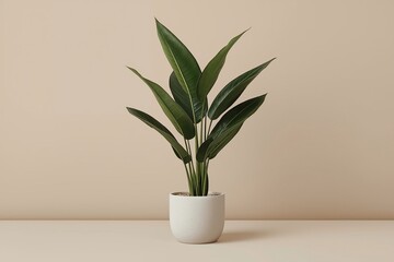 Minimalist indoor tropical plant displayed in a modern ceramic pot. Suitable for home and office decoration, lifestyle branding, natural interior themes, and calm design visuals.