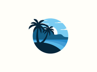Palm tree and sunset, beach logo design vector template