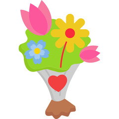 Bouquet Icon Flat Style &ndash; Valentine&rsquo;s Day Love, Romantic Flowers, Gift Symbol