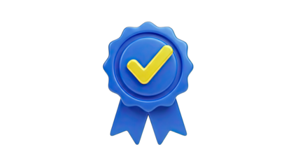 3D Blue Award Badge with Yellow Checkmark