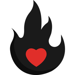 Heart on Fire Icon Flat Style &ndash; Valentine&rsquo;s Day Passion, Romantic Love, Flaming Heart Symbol
