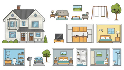 Modern house interior design with furniture and rooms