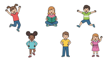 Naklejka premium Diverse group of happy children playing and reading together