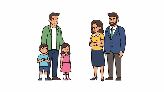 Concerned family standing together in awkward social situation