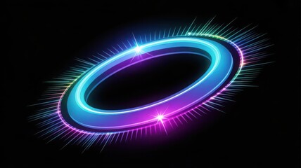 Isometric Glowing Blue and Purple Neon Ring with Radiating Light Rays and Digital Tech Vibes for Modern Interface Design