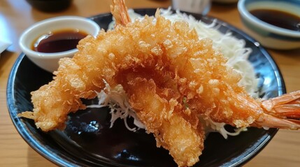 Fried shrimp over rice dish