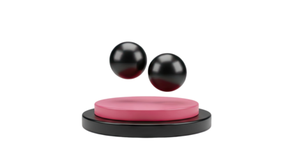 3D Pink and Black Podium with Floating Black Spheres