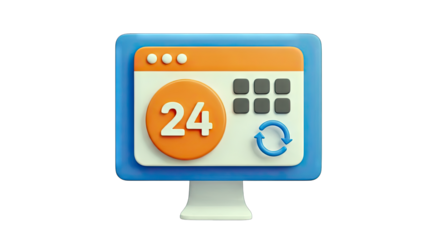 3D Calendar Icon with Day 24 and Refresh - Digital Concept