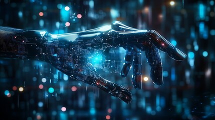 Close up of a robotic hand futuristic concept digital communication