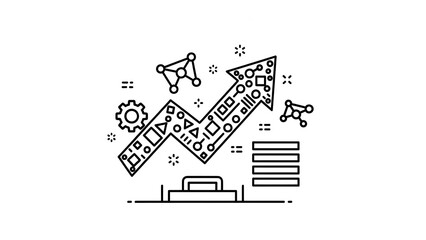 Abstract business growth chart with geometric shapes and gear icon