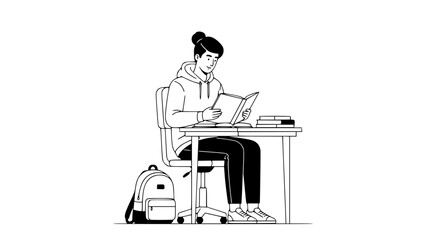 Fototapeta premium Modern flat vector of college student studying with notebook and backpack, university life concept, clean and professional illustration