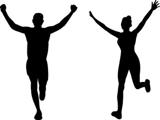 Silhouette of people running and rejoicing, vector