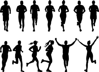 Silhouette of people running, set, vector