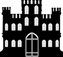 Fortress silhouette, palace castle with windows, vector