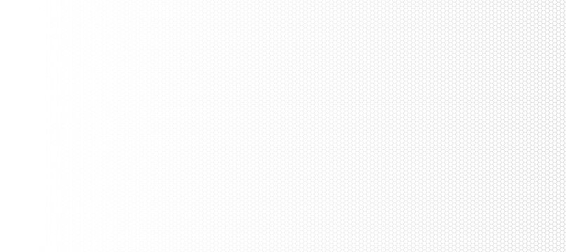 Minimalist vector white hexagon grid background with gradient fade. Seamless geometric honeycomb pattern texture for technology, medical, and modern digital design.