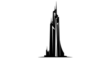 Fototapeta premium Tall skyscraper silhouette with transparent background