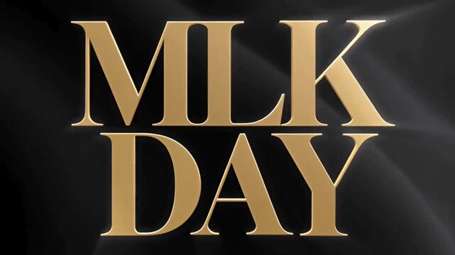 MLK Day luxury typography, bold modern serif letters with soft glowing edges, deep charcoal background with subtle cinematic light streaks, inspirational and powerful tone