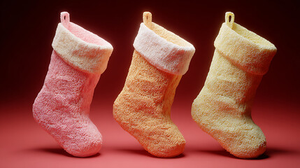 3D Soft Rubber Christmas Stockings &ndash; Plush Texture for E-commerce Holiday Main Images.