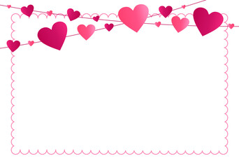 Background for valentines day with garland of hearts and abstract circles pink frame