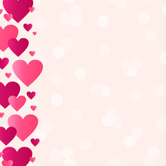 Pink background for valentines day with hearts and abstract circles