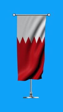 Realistic Standing Vertical  Wavy Flag Banner of BAHRAIN on Metallic Pole with Loop Animation