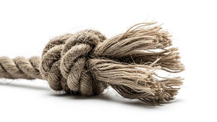 Close-up of a knotted rope on a white background.
