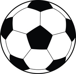 Classic black and white soccer ball illustration, isolated on white background, sports equipment design, football pattern, vector drawing for athletic themes