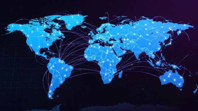 Global Network Connections on a Digital World Map.