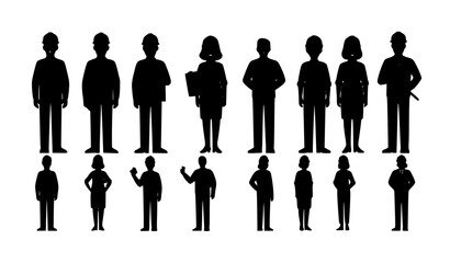 Workers professions flat cartoon people vector set with builders engineers and managers isolated on transparent background