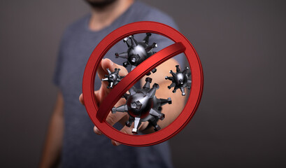 Hand stopping virus. Concept of protection, healthcare, and disease control. Symbol of prevention...