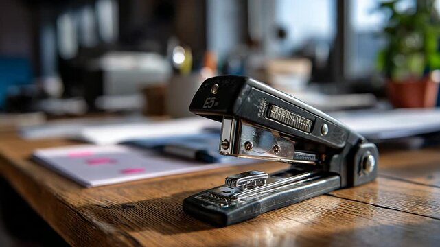 Stapler on desk with paperwork