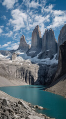 Obraz premium Torres del Paine National Park, Chile – Dramatic Mountains and Glacial Lakes