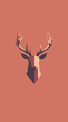 Fototapeta premium minimalist geometric deer head vector illustration with angular antlers and flat shadow design on warm background for wildlife and nature concepts
