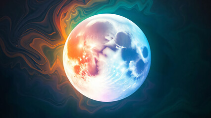 Earth Moon and Sun in Space with Stars and Clouds