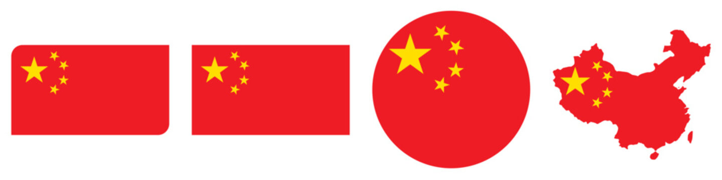 china circular flag, china rectangular flag, china map flag flat icon