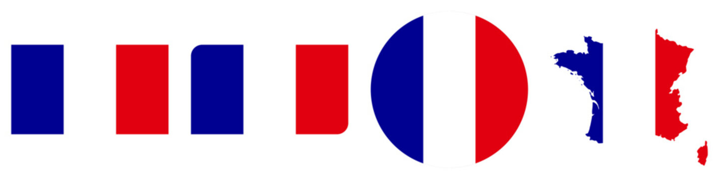 french circular flag, french rectangular flag, french map flag flat icon