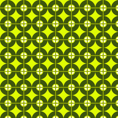 Lime Green Retro Geometric Seamless Pattern with Circular Grid Design