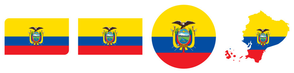 equador circular flag, equador rectangular flag, equador map flag flat icon © Arta