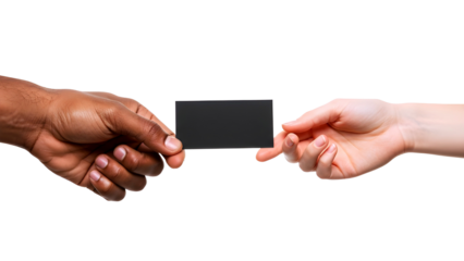Person exchanging business card with another person isolated on transparent background