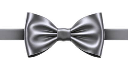 Elegant silver bow tie on white background isolated on transparent background