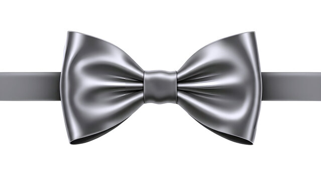 Elegant silver bow tie on white background isolated on transparent background